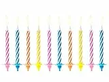 PartyDeco Geburtstagskerzen 6cm mit Halter 10er Set - Kuchenkerzen mit Kerzenhalter zum Stecken für Geburtstag - Kerzen für Geburtstagskuchen - Bunt gemischt