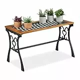 Relaxdays Gartentisch rechteckig, Outdoor, Vintage-Design, Holz & Gusseisen, HBT 58x98x47 cm, Balkontisch, Natur-schwarz