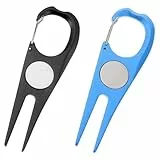 WHAMVOX 2 Stück Golfs Divot Reparaturwerkzeug aus Edelstahl Leichtes Tragbares Rasenreparaturtool für Golfer Praktisches Pitchgabel Schwarz und Blau Golfzubehör für Grünen Rasen