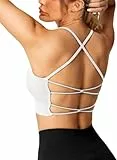 Crewhpo Sportbh Damen Gepolstert Sport-BHS Ohne Bügel Push Up Fitness Bustier Cross Back Design Mit Polstern Nahtlose Sportunterwäsche für Yoga Fitness Pilates Gym Weiß M