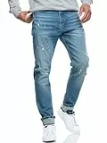 Indicode Herren INSmalinos Jeanshose aus Baumwolle mit 5 Taschen | Herrenhose Herrenjeans Denim Männer Mid Destroy Wash, 38/32
