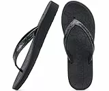 ONCAI Damen Zehentrenner Flip Flops mit Glitter Indoor/Outdoor Sommer Schwimmbad Strand Komfort Strand Plattform Angenehme Sandalen Badelatschen mit Orthopädie Arch Support Schwarz Größe 42 EU