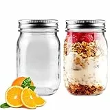 2er Pack Mason Jar mit Deckeln Mehrzweck 473ml/16oz, Glas Dosen Gläser mit Abnehmbaren Luftdichten Deckeln für Konservierung, Marmelade, Honig, Gelee, Hochzeitsbegünstigungen, Saucen, Mahlzeit Prep