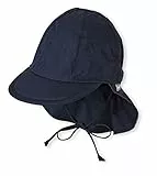 Sterntaler Schirmmütze Nacken - Unisex Baby- und Kinder Mütze mit Nackenschutz und einsteckbaren Ohrenklappen - UV-Schutz 50+ Sommermütze zum Binden - Popeline (Bio) Kopfbedeckung - marine, Größe 49