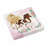 Amscan 9909876 - Papier-Servietten Pferd, 20 Stück, Größe 33 x 33 cm, Ponys und Blumen, Tisch-Dekoration, Kinder-Geburtstag, Motto-Party