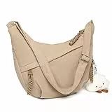 Micmores Crossbody Bag Damen Umhängetasche, Cord Tasche Casual Schultertasche Moon Bag Halbmond Tasche mit verstellbarer Schultergurt, Stylische Handtasche für Arbeit, Reisen, Alltag(Khaki)