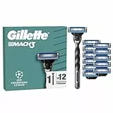 Gillette Mach3 Standard Rasierer für Männer — Inkl, 1 Gillette Nassrasierer, 12 Ersatzklingen mit Gleitstreifen für ein Sanftes Gleiten und NEUER Klingenbeschichtung, für Weniger Hautirritation