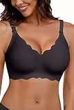 HORISUN BHS für Damen ohne Bügel, V-Ausschnitt, gewellte, bügellose Bralettes mit weicher Stütze, bequemer, Nahtloser T-Shirt-BH (Schwarz XL)