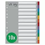 VON Leitz 10er Pack 12-teiliges Register A4, Blanko Trennblätter für Ordner, Extra breit, 100 % Recycling-Karton, 11-Loch-Universalregister, Mehrfarbig, 13010000