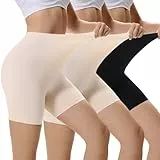 EKSHER 3er Pack Radlerhosen Damen Baumwolle Knielang Kurze Sporthose Kurze Leggins Unter Kleid Shorts Sommer für Sport Yoga Leggins High Waist Beige Beige Schwarz L