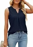 TrendiMax Tank Top Damen Lang V Ausschnitt Ärmellose Bluse Sommer Oberteile Casual Tunika Locker Shirts (L, Marine Blau)