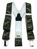 TigerTie Unisex Hosenträger in Y-Form mit 3 extra starken Clips - Farbe in grün braun mit Hirschmotiv - hochwertige Verarbeitung - Breite 35 mm