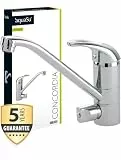 aquaSu® Niederdruck Küchenarmatur mit Geräteanschluss, Wasserhahn Küche Niederdruck, Spültischarmatur, Einhebelmischer Spüle mit Ringgriff, Keramikkartusche mit Wassersparfunktion, Chrom, 77200 6