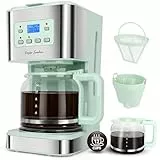 Taylor Swoden Kaffeemaschine mit Timer, 1.5L Filterkaffeemaschine 12 Tassen, Abschaltautomatik, Tropf-Stopp, Wiederverwendbarem Filter und Heizplatte, BPA-frei, 950W, Grün