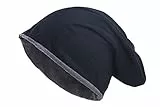 shenky Beanie 2-farbig | Wendemütze | Basic Look | für Damen & Männer | lang geschnitten | Unisex | Longbeanie | Long Slouch Beanie Reversible| dünne Mütze zum Wenden | Schwarz-Grau