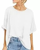 GeGekoko Damen T-Shirt Sommer Kurzarm Rundhals Oberteil Locker Frauen Casual Lose Tops Elegant Bluse,Weiss,XL