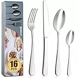 Besteck Set, BEWOS 16-teiliges Edelstahl Matt Silber Besteck Set, Geschirr Besteck Set mit Löffel Messer und Gabel Set, Service für 4, spülmaschinenfest/leicht zu reinigen