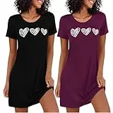 Marvmys 2er Nachthemd Damen Kurzarm Schlafshirt Baumwolle Printed Sleepshirt Sommer T-Shirt Schlafhemd Frauen Nachtwäsche Schlafkleid