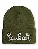 Strickmütze Saukalt Mütze Wintermütze lustige Beanie mit Stick, Farbe: Olive