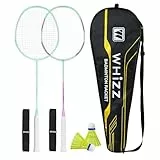 BAIHUALIN WHiZZ T80 Carbon Graphit Badminton Schläger, Leichter Badmintonschläger + Tragetasche + Griffband + Federball, Mintgrün+Rosa