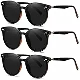 Arjien Vintage Polarisierte Sonnenbrille Damen Herren UV400 Schutz Große Runde Brille mit Ultraleicht TR90 Rahmen (3 Stück Schwarz)