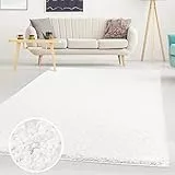 carpet city Shaggy Teppich Hochflor Langflor Einfarbig Uni Weiß Weich Flauschig Wohnzimmer, Größe: 160 x 230 cm