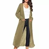 Generisch Strickjacke Damen Cardigan Herren Pullover, Leichter, langärmeliger Cardigan, drapiert, vorne offen, hoher Saum, Pullover mit Taschen (Khaki, S)