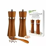 AUROMA Salz & Pfeffermühlen Set aus hochwertigem Akazienholz gefertigt | Modernes Design | Geschenkidee | Gewürzmühlen für Salz, Pfeffer, Chili & alle Arten von Kräutern | Keramikmahlwerk (16,5 cm)