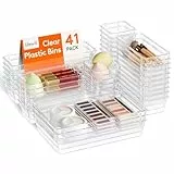 Lifewit 41 Stücke Schubladen Organizer mit 4 Größen, Schminktisch Ordnungssystem, Klar Kunststoff Makeup/Badezimmer/Drawer Box, Schreibtisch Tabletts für Küchen, Schmuck, Schlafzimmer, Büro