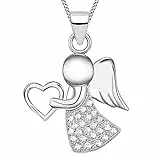 Goldene Hufeisen Schutzengel Anhänger mit Kette 925 Silber Zirkonia steine Kristallklar