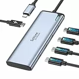 USB C Splitter USB C Video Ausgang, 4K/60Hz DP Alt Mode,USBC Hub Multiport Adapter mit 2*C Ports Video Ausgang,10Gbps Datenübertragung,100W PD,5 in 1 Dual Monitor Adapter für Windows