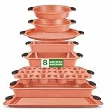 NutriChef Backformen Set 8-teilig, Antihaft mit Silikongriffen- Stapelbar & Spülmaschinengeeignet, Für Kuchen Muffins Brot & Springform, Ideal für Hobbybäcker, Familien und Partys