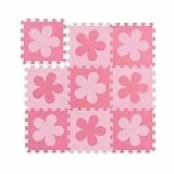 Relaxdays Puzzlematte Blumen-Muster, 9 Teile, Eva-Schaumstoff, schadstofffrei, Spielunterlage 91,5 x 91,5cm, rosa-pink