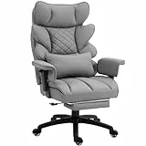 Dowinx Gaming Stuhl, Bürostuhl Ergonomisch mit Taschenfeder-Kissen, Chefsessel mit Doppellagige weiche Rückenlehne und verstellbare Lendenkissen, Armlehnen und Fußstütze, PC Stuhl, PU, Grau