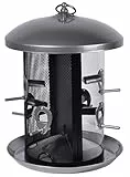 dobar® XXL Futtersäule Ganzjahresfütterung hängend - Vogelfutterspender mit Dual-Silo - Futterstation aus Metall zum Hängen - Vogelfuttersäule Sämereien/Nüsse - 20 x 20 x 32 cm - Grau