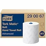 Tork Matic Rollenhandtuch Advanced 290067 - H1 Papierhandtücher für Rollenhandtuchspender, weich, reißfest, 2-lagig, weiß, mit Blatt-Prägung in Grau, 1 karton = 6 rollen
