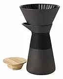 Stelton Theo Kaffeefilterkanne - Mattschwarzes Steinzeug mit Bambusdeckel - Skandinavisches Slow-Brew-Design - Pour Over - 0,6 liter, schwarz