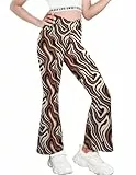 Arshiner Mädchen Flared Leggings Schlaghose hohe Taille Flare Sporthose für Yoga Tanz Laufen Schlaghosen Bein Glockenhose Kinder Brauner Marmor 140 9-10 Jahre