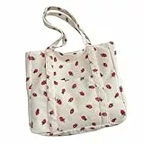 Strawberry Canvas Tote Bag Women Tote Bags Aesthetic Reusable Grocery Shoulder Bags for Shopping Travel for Girls, siehe abbildung, 37.00X31.00X9.50CM