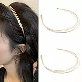 Mezrkuwr 2 Stück mehrlagige Metall-Stirnbänder für Damen, modisches, dünnes Stirnband, geschichtet, goldfarben, elegante Haarbänder, Kopfbedeckung, Haarschmuck für Mädchen