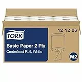 Tork 121206 Standard Papierwischtücher weiß für M2 Wischtuch Spender mit Innenabrollung – Wischtücher aus Papier 2-lagig & geprägt - 6 Rollen x 160 m, perforiert - 457 Tücher (20 x 35 cm) pro Rolle