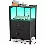 Yornoli Nachttisch mit LED & Ladefunktion, Beistelltisch mit Schublade, Nachttische mit 3 AC-Anschlüsse & 2 USB-Anschlüssen, Beistelltische fürs Wohnzimmer, Schlafzimmer, Schwarz