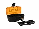 Perel Werkzeugkoffer 7,1 Liter, kompakter Werkzeugkoffer mit herausnehmbarer Einlage, Kunststoffverschluss, klappbarer Griff, schwarz orange 32 x 16,5 x 13,6 cm