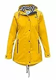 MADSea Damen Regenmantel Friesennerz 62087 | halblanger wasserdichter Regenparka | winddicht mit maritimen, weiß/blauen Innenfutter | Kapuze Außentaschen mit Reißverschluss, currygelb, 46