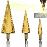 Retoo Stufenbohrer, 3-tlg Stufenbohrer Set Schälbohrersatz Exact Spiralnut Kegelbohrer 4 mm bis 12/20/32mm Titanbeschichtet Profi Metallbohrer Bohrer Satz für Metall Holz Kunststoff