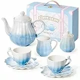 Giant bean Teeservice Kinder Porzellan 10-Teiliges, Perle Blau Serie der britischen Königlichen Prinzessinnen Puppengeschirr Porzellan, Tee Service Set für Kleine Mädchen Kinder 3+