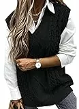 Pullunder Damen Ärmellos Pullover Vest Vintage Casual Strickweste V-Ausschnitt Weste Pullunder Winter Herbst Sweater Strickpullover,Schwarz XL