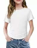 Arshiner T-Shirts Mädchen Weiß Kurzarm Sommer Rundhals Tshirts Kinder Einfarbig Figurbetont Stretch Weich Bequem Sommer Basic Tee Mode Oberteil Casual Alltag 9-10 Jahre