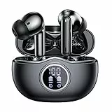 Bluetooth-Kopfhörer, Bluetooth 5.3 Kopfhörer mit HiFi-Stereo, 50 Stunden Wiedergabe, LED-Display, Kopfhörer mit Geräuschunterdrückungs-Mikrofon mit IP7 wasserdicht, Kopfhörer für Sport, Schwarz