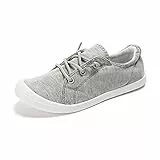 HEVA Damen Canvas Slip-On Sneakers Mode Casual Canvas Schuhe Bequeme Wanderschuhe(6.5UK 40EU, Grau)